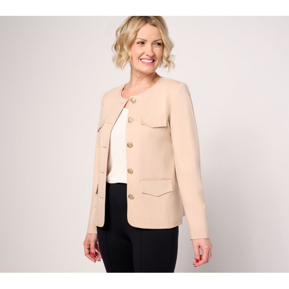Dennis Basso Women's Plus Sz Jacket 2X Spring Ponte Crest Sandalwood